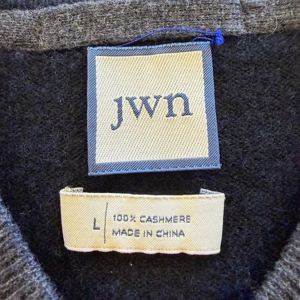 JWN John W Nordstrom 100% Cashmere Mens L Gray V-Neck Sweater Pullover Luxury